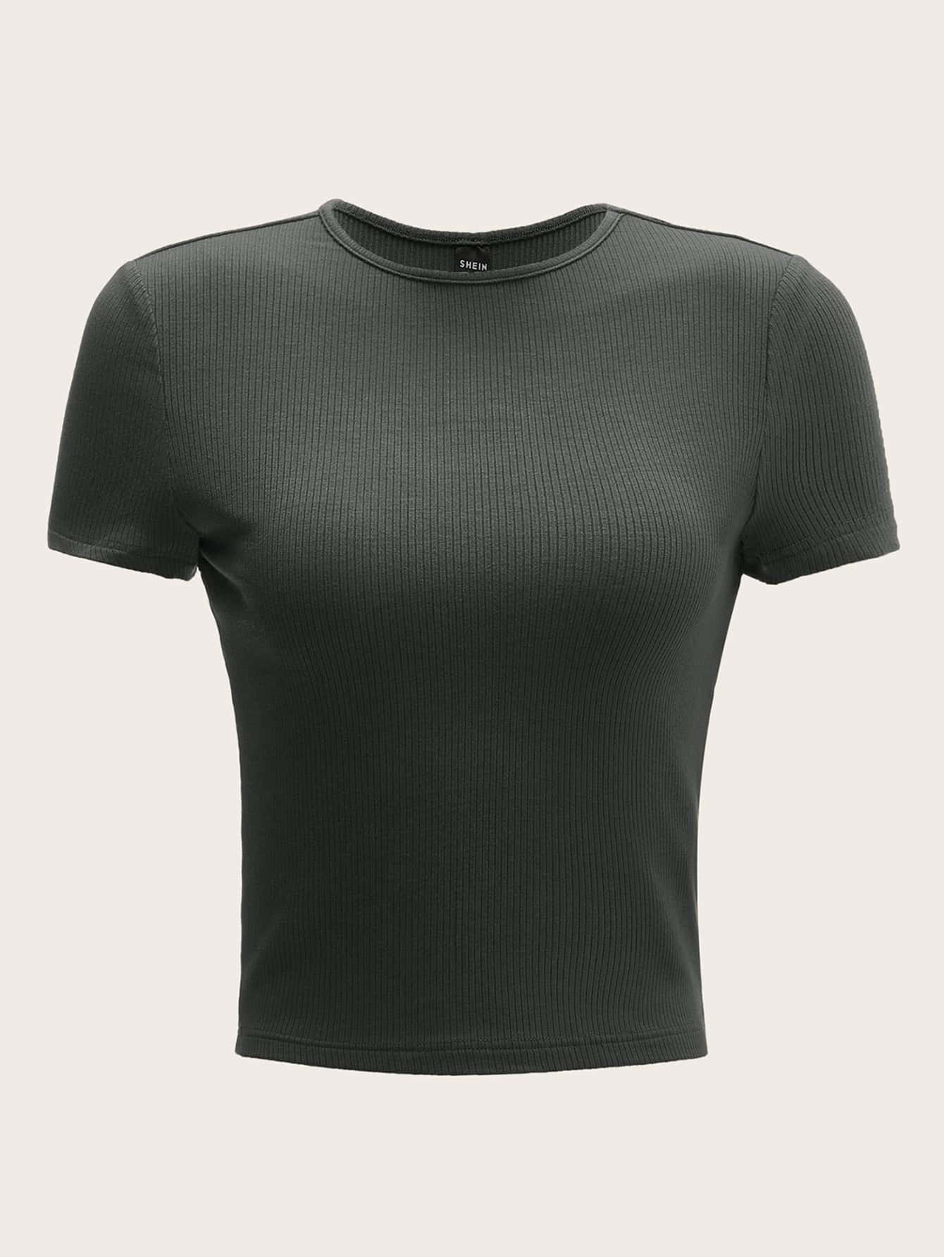 SHEIN EZwear Solid Rib-knit Tee | SHEIN