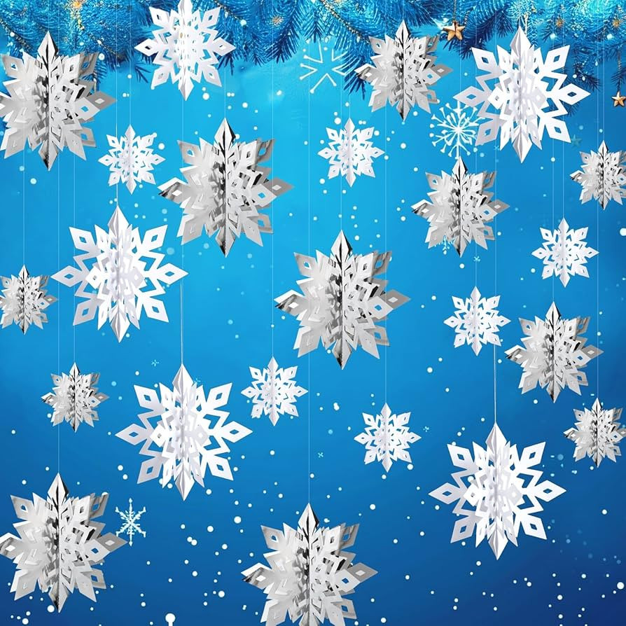 OuMuaMua Winter Christmas Snowflake Decorations Indoor, 24PCS 3D Large White and Silver Snowflake... | Amazon (US)