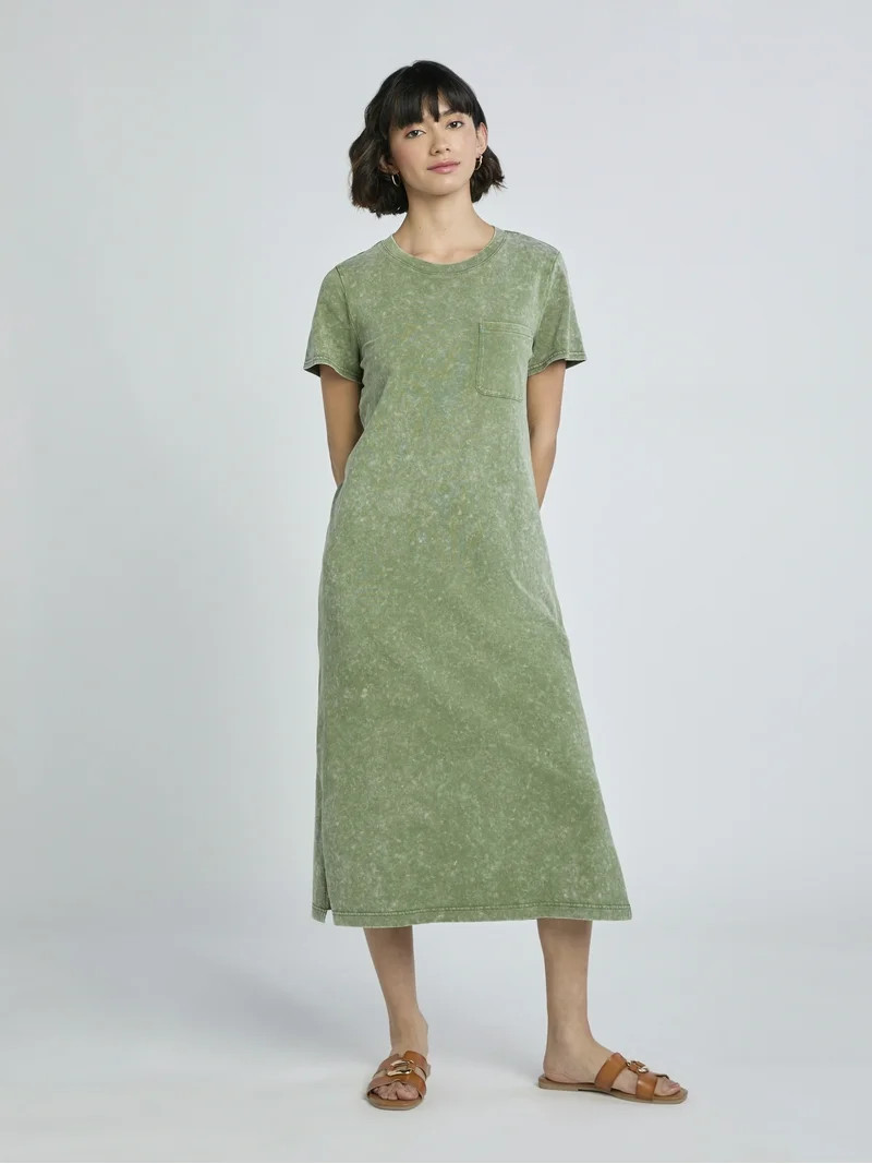 Time and Tru Women's Midi T-Shirt Dress with Short Sleeves, Sizes XS-XXXL | Walmart (US)