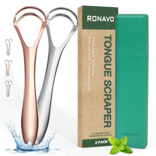 RONAVO Tongue Scraper for Adult with Thick Tongue Coating, Dual Scraper Design for Deep Clean Oral Care, Remove Bad Breath, for The Coffee Lover, Night Owls, Elderly, 2 Colors | Amazon (US)