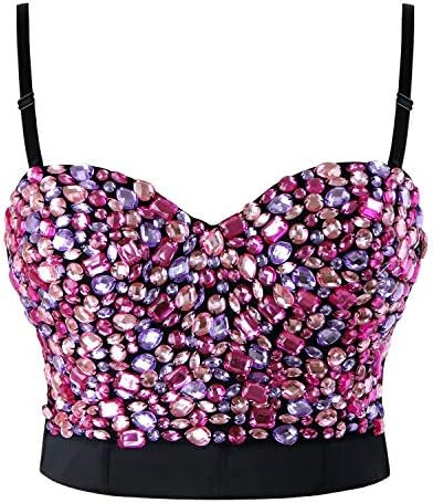 Charmian Women's Colorful Rhinestone Push Up Bra Clubwear Party Bustier Crop Top | Amazon (US)