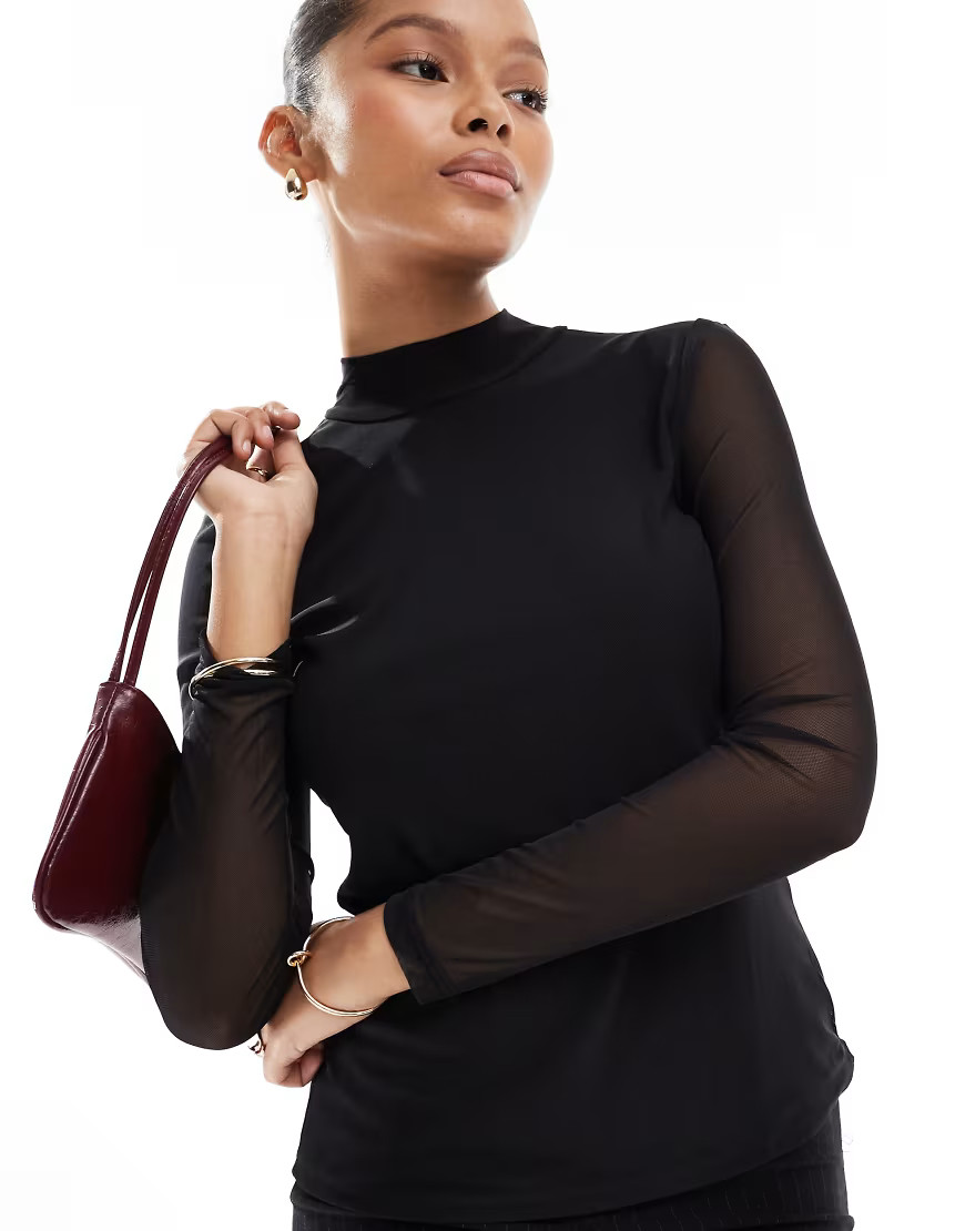 ONLY sheer high neck top in black | ASOS (Global)