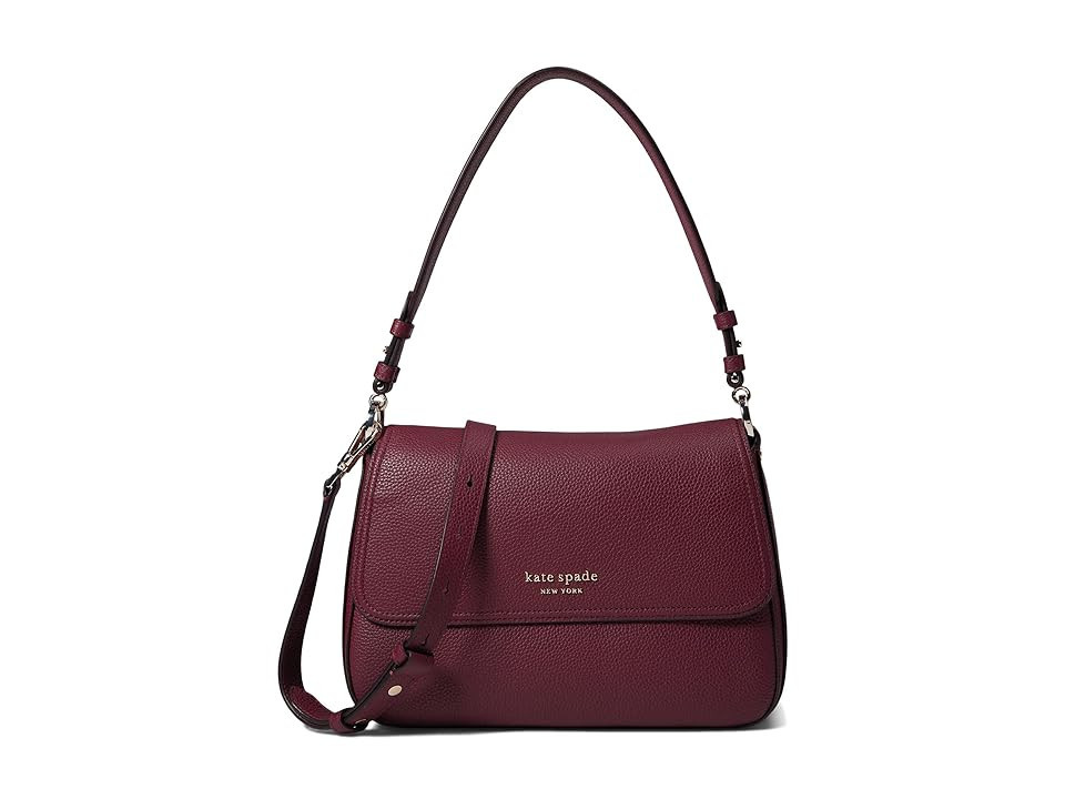 Kate Spade New York Hudson Pebbled Leather Medium Convertible Flap Shoulder Bag (Cordovan) Handbags | Zappos