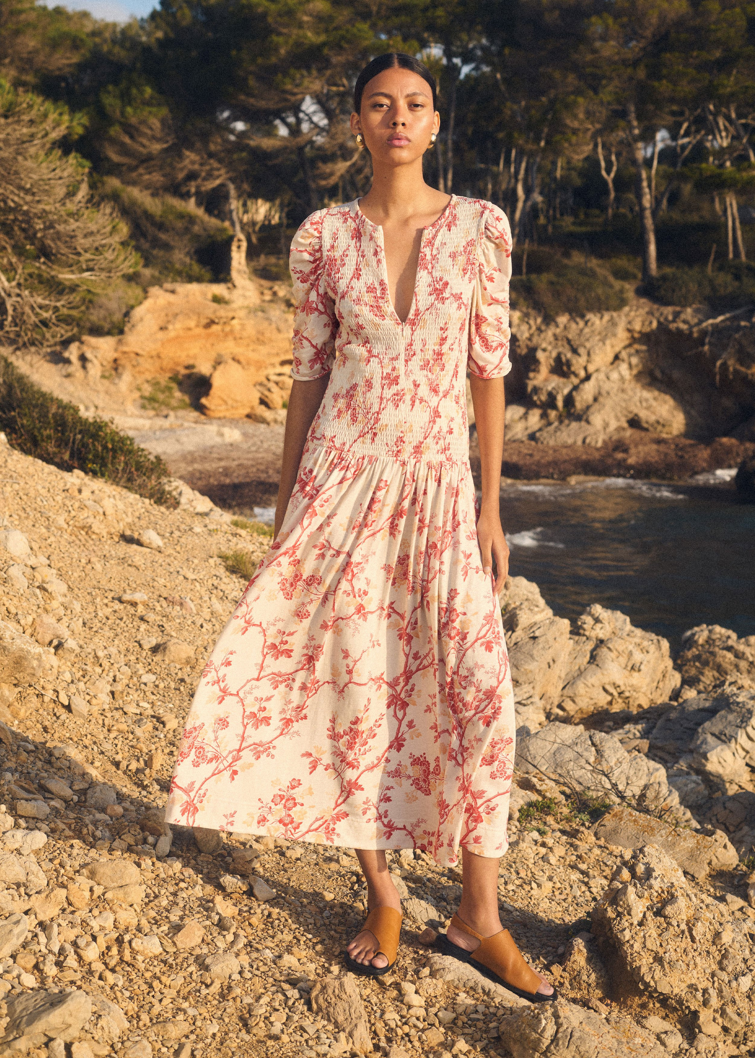 Women's Cream Modern Botanical Print Maxi Dress | ME+EM | ME+EM Global (Excluding US)