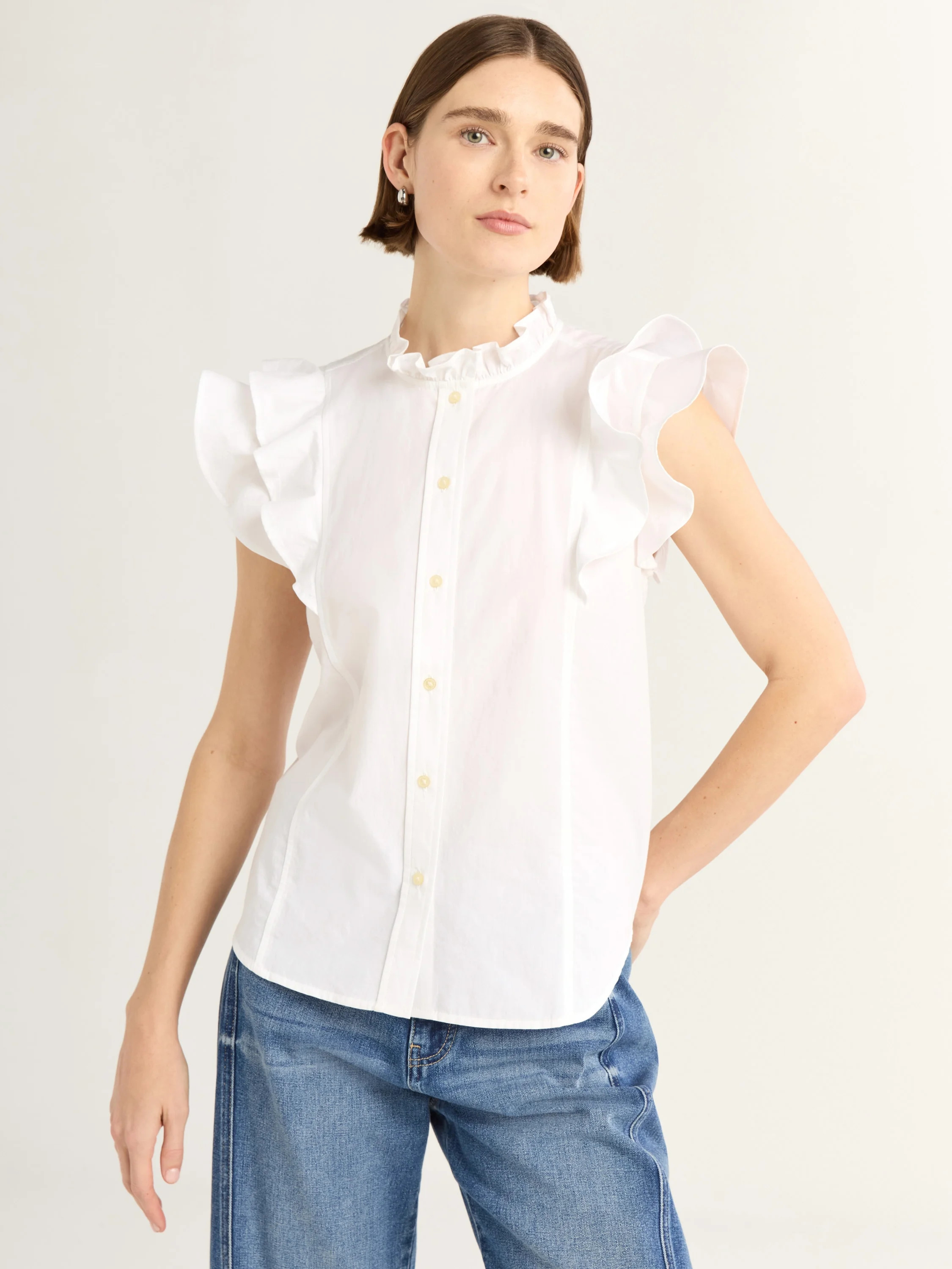 Free Assembly Women's and Women's Plus Size Button Front Ruffle Shirt, Sizes XS-4X | Walmart (US)