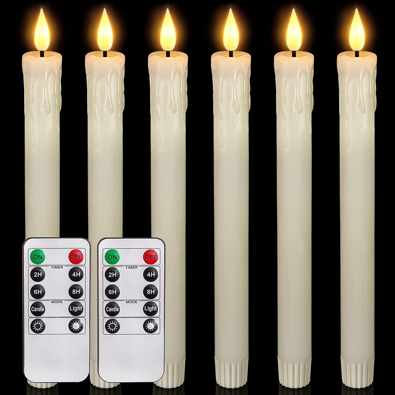 5plots Drip Wax Look Flameless Flickering Taper Candles with 2 Remotes and Timer，Relastic Batte... | Amazon (US)