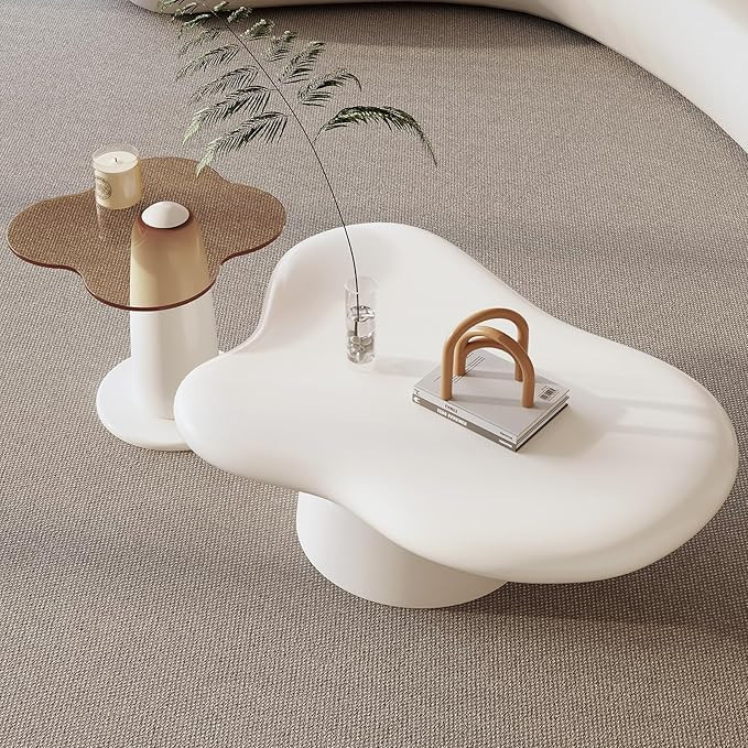 Clover Shape Coffee Table Set of 2 for Living Room, Cream Cloud Center Table with Glass Top Cute ... | Amazon (US)