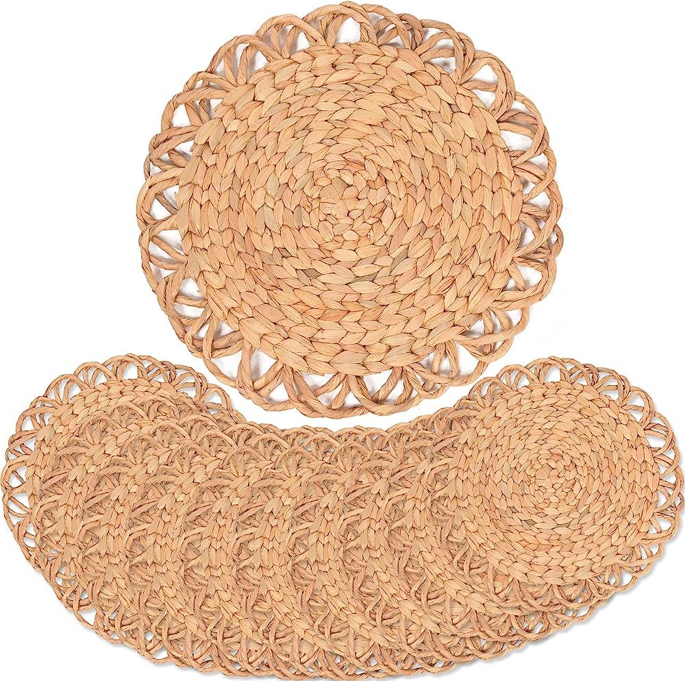 Flower Boho Placemats Set of 10, Round Placemats for Dining Table Set of 10, Water Hyacinth Wicke... | Amazon (US)