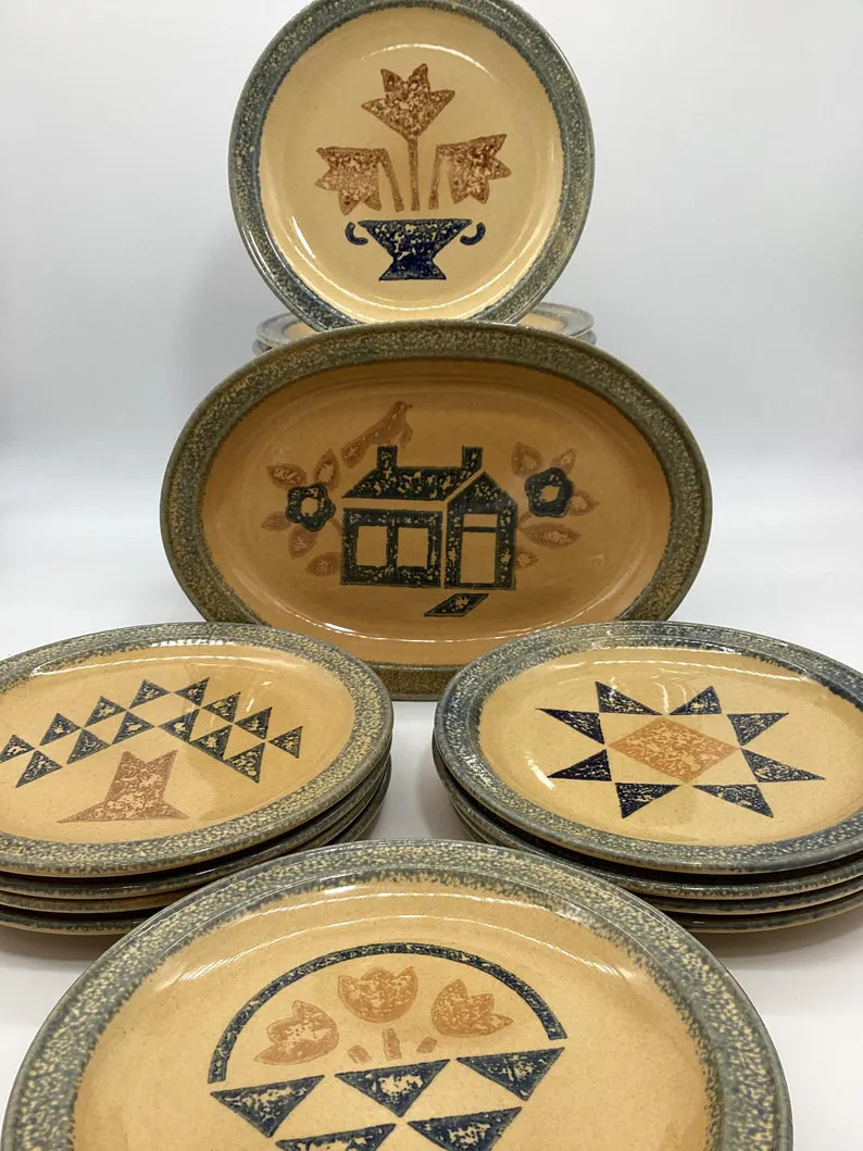 Vintage Pfaltzgraff Folk Art Plates and Serving Platter, USA (B.6-919) | Etsy (Global)