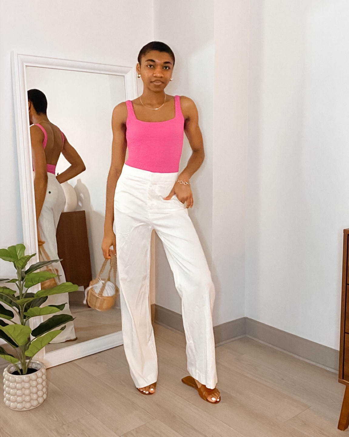 Styling swimsuit as a bodysuit.

Summer vacation outfit featuring white linen pants, one piece swimsuit and raffia bag.

#vacationoutfit #summerstyle #whattowear 

#LTKunder100 #LTKtravel #LTKunder50