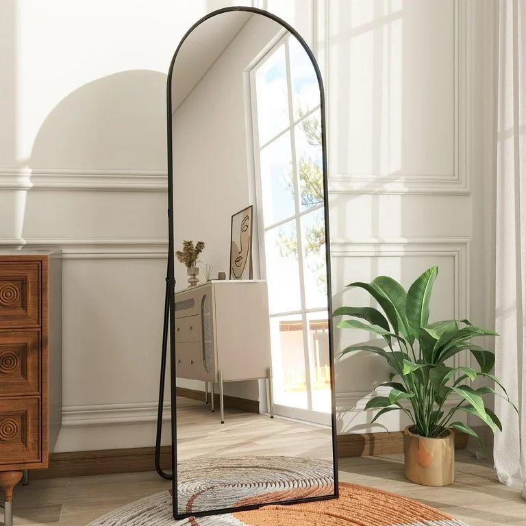 BEAUTYPEAK 58"x18" Full Length Mirror Arched Standing Floor Mirror Full Body Mirror, Black | Walmart (US)