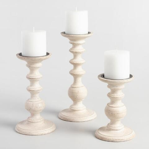 White Wood Pillar Candleholder | World Market