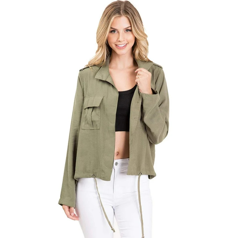 Sneak Peek Women's Lightweight Cargo Style Casual Jacket (Olive, S) | Walmart (US)