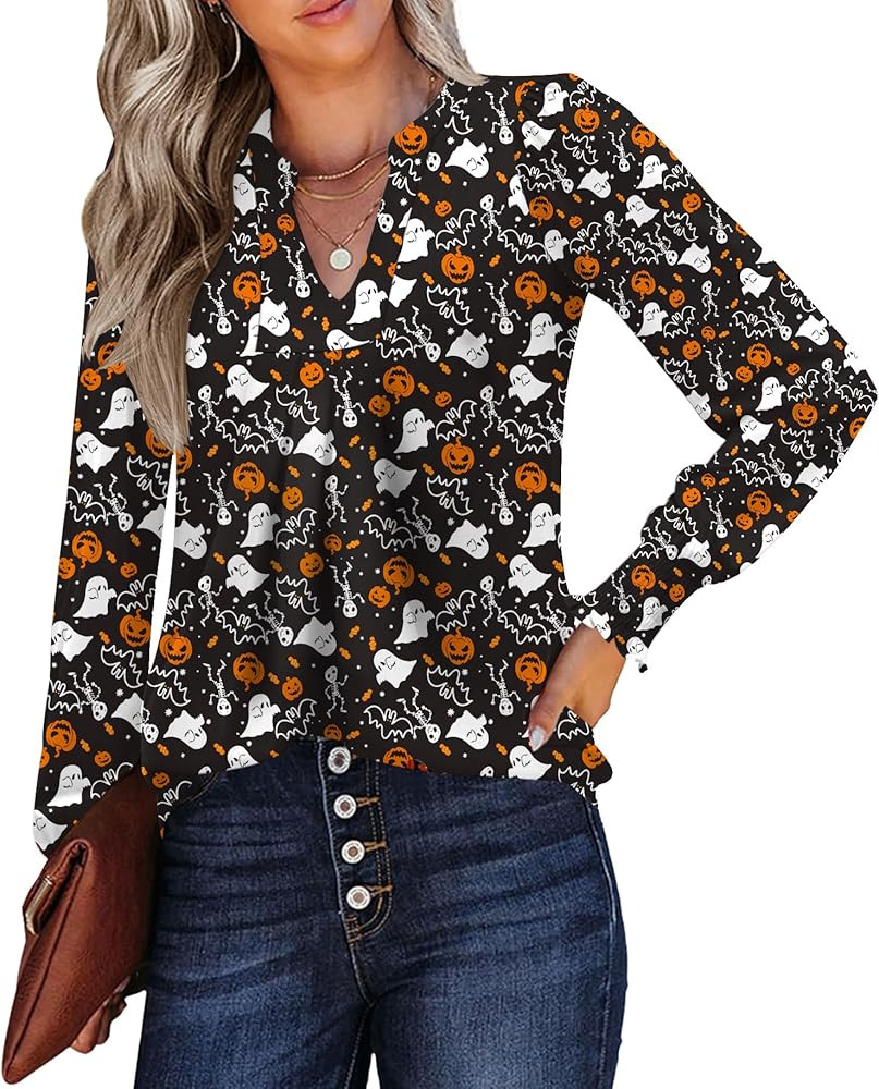 Bashafo Womens V Neck Long Sleeve Blouses Tops 2026 Spring Fashion Ruffle Cuffs Dressy Casual T-S... | Amazon (US)