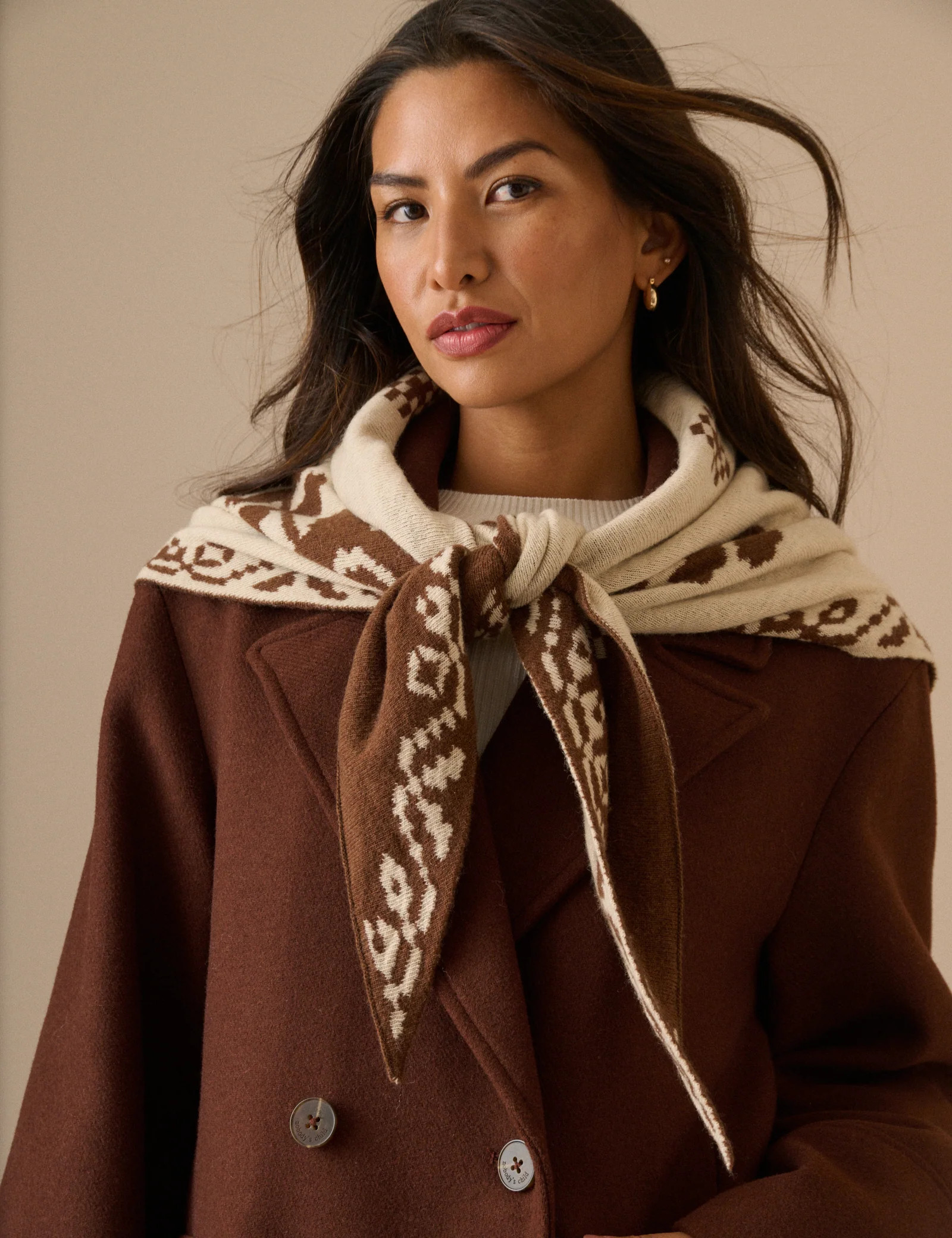 Brown Print Wool-Blend Triangle Scarf | Nobody's Child