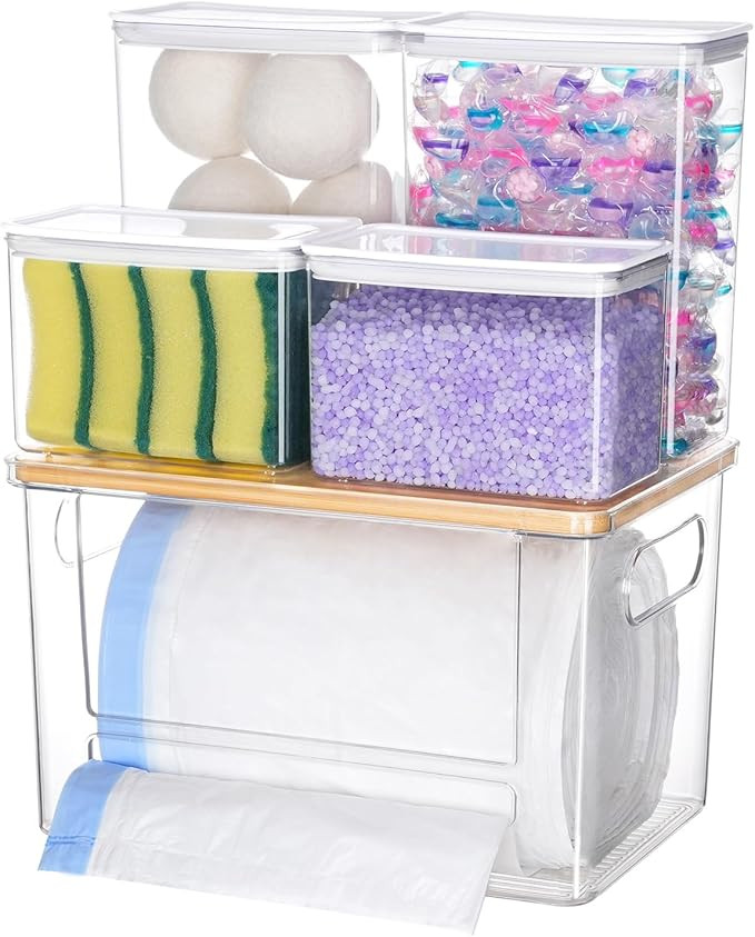 Trash Bag Dispenser Dishwasher Pods Container, 5 in 1 Garbage Bags Holder Under Sink Organizer Ac... | Amazon (US)