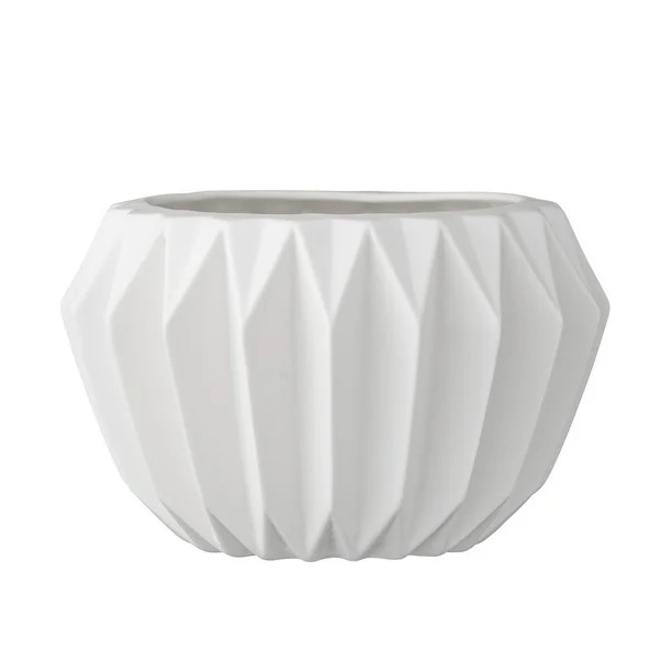 Bloomingville Round White Fluted Ceramic Flower Pot - Walmart.com | Walmart (US)