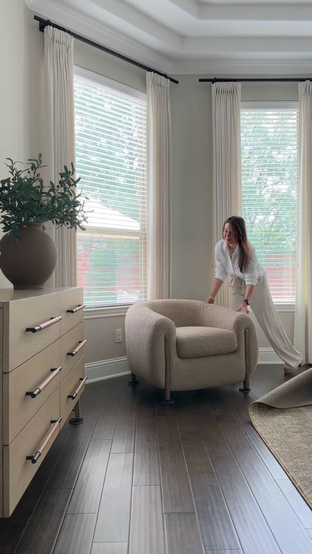 It’s here!!! I’ve been patiently waiting for the Kathy Kuo Home Memorial Day Sale Event. It will run now and through 5/28! My bedroom corner is complete with this gorgeous new chair! I partnered with Kathy Kuo Home and I’m so excited to share that there are some amazing savings (Up to 35% Off) on select furniture, lighting, decor and more! #ad #lovewhereyoulive 

I have the mid century barrel chair in the color brownn

#LTKHome #LTKVideo #LTKSaleAlert