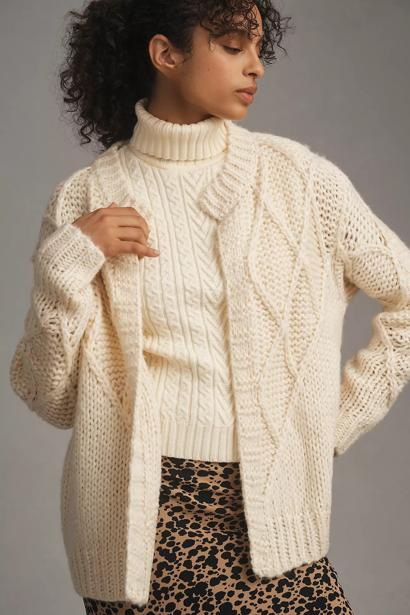 FRNCH Chunky Stitch Cardigan Sweater | Anthropologie (US)
