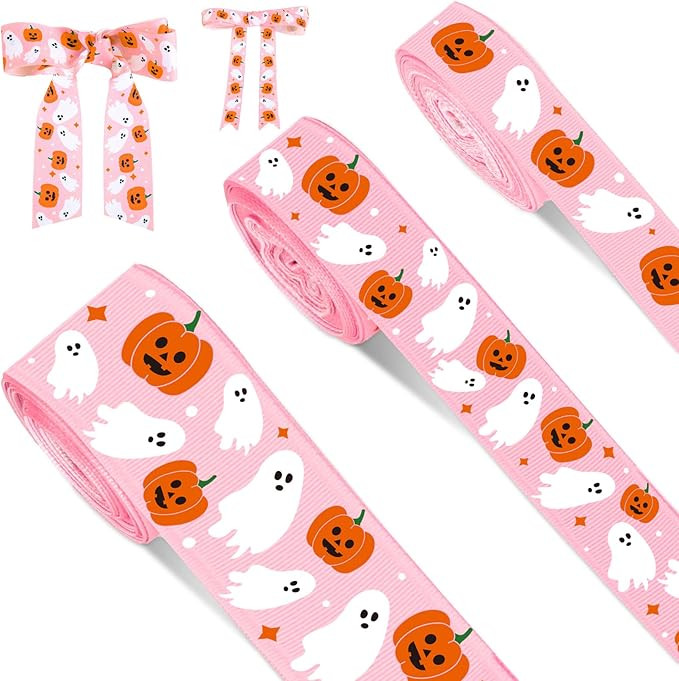 3 Rolls Halloween Ribbons 15 Yards Pumpkin Ghost Grosgrain Ribbon Pink Orange White Fabric Craft ... | Amazon (US)