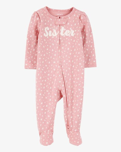 Baby Girl Little Sister 2-Way Zip Cotton Sleep & Play Pajamas - Pink | Carter's Inc