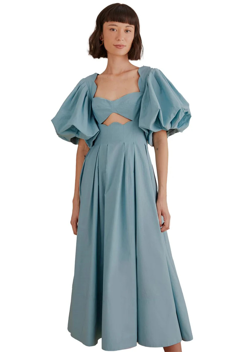 Cut Out Midi Dress in Grey Blue | Bunny & Babe