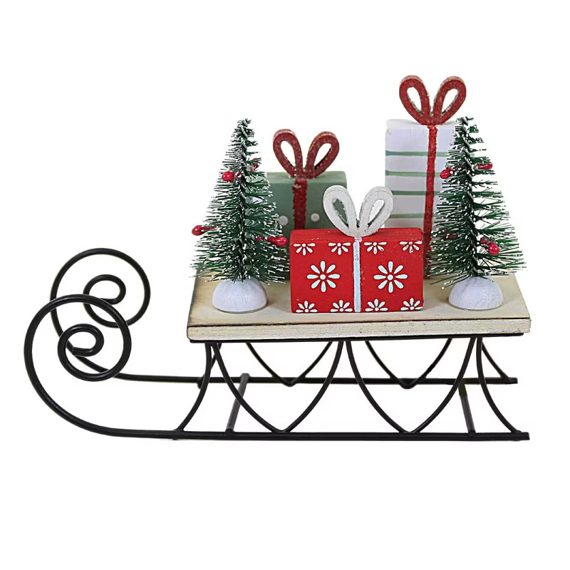 Christmas 3.75" Holiday Wood Sleigh Trees Gifts  -  Decorative Figurines | Target