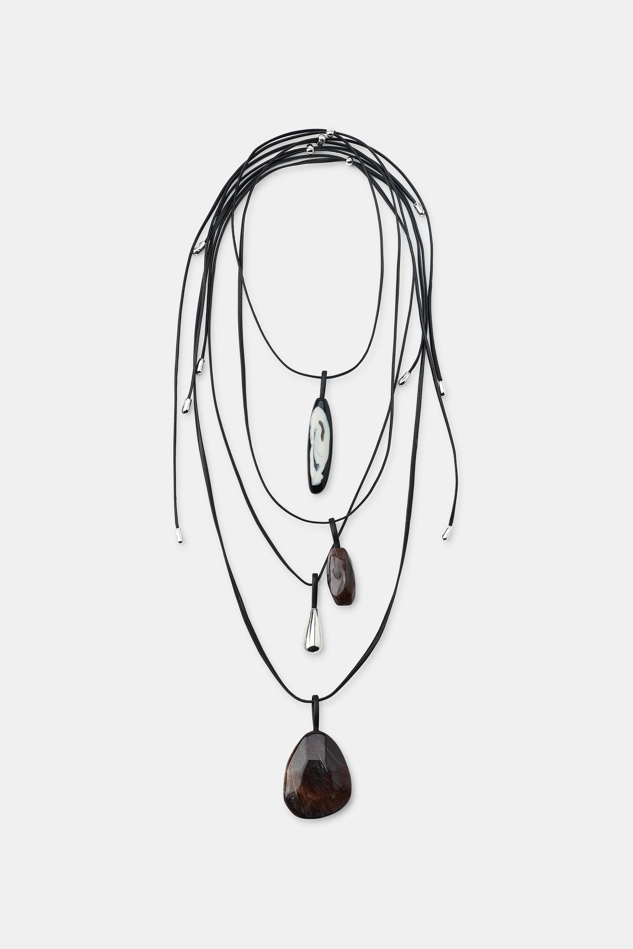 PACK OF 4 LEATHER AND STONE NECKLACES | Zara UK