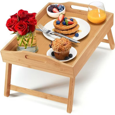 Wooden Breakfast Bed Tray with Folding Legs - Bamboo Bed Table - Bed Tray Table -  Bed Tray with Legs Natural Color - Homeitusa | Target
