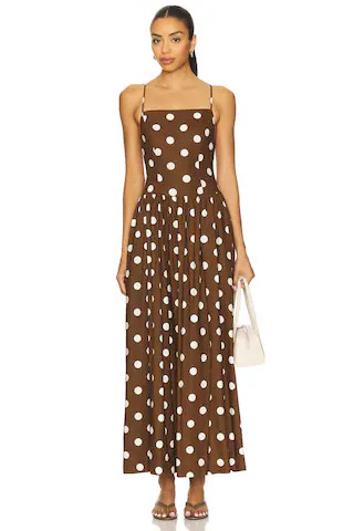 MAJORELLE Dot Maxi Dress in Brown & Ivory Dot from Revolve.com | Revolve Clothing (Global)