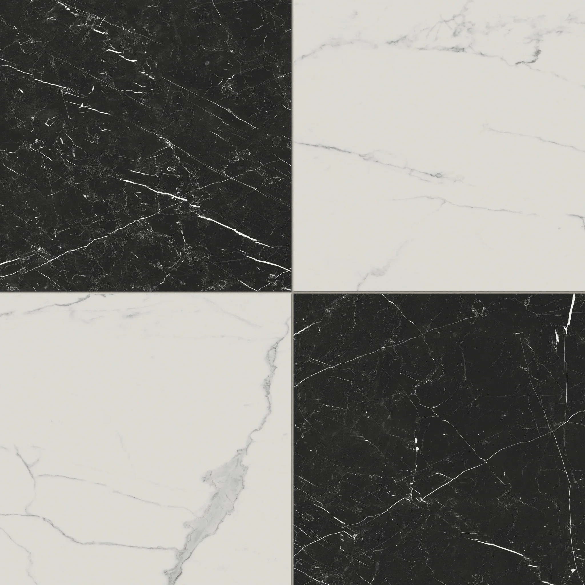 Leona 24x24 Checkerboard Matte Porcelain Tile in Calacatta and Nero Marquina | Edward Martin