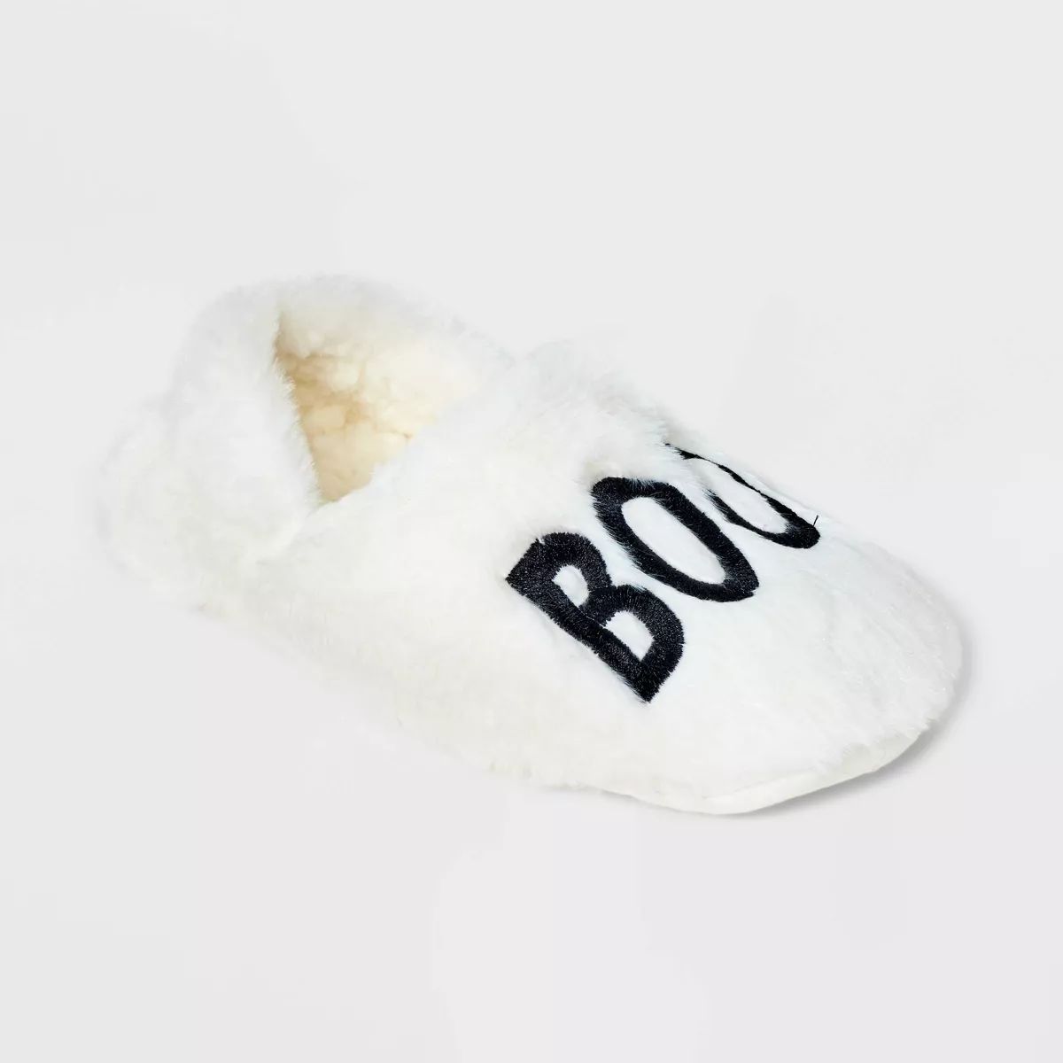 Women's "Boo!" Embroidered Halloween Faux Fur Pull-On Slipper Socks with Grippers - Hyde & EEK! B... | Target