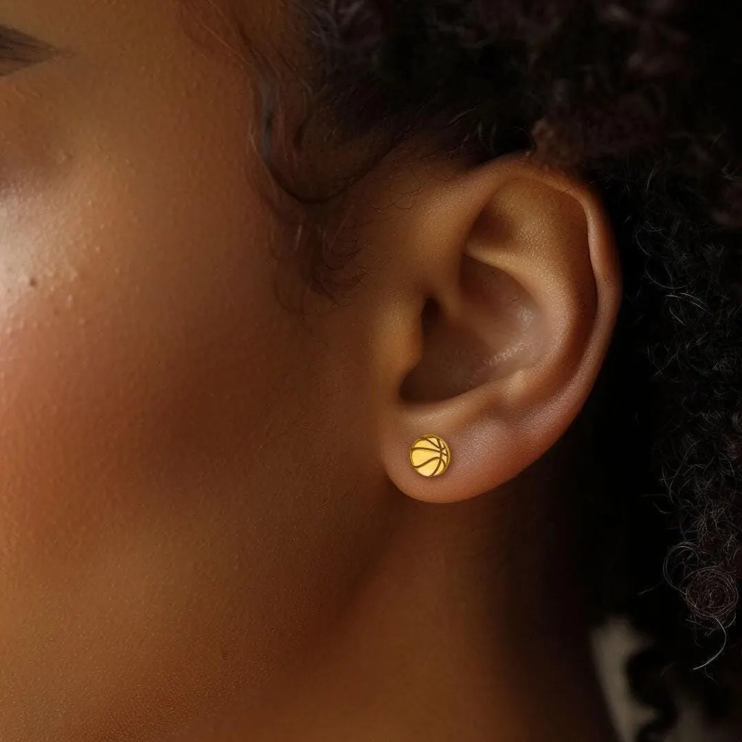 Dainty 24k Gold Fill Basketball Stud Earrings: Game Day Jewelry | Etsy (US)