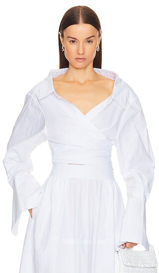 Poplin Wrap Shirt in White | Revolve Clothing (Global)