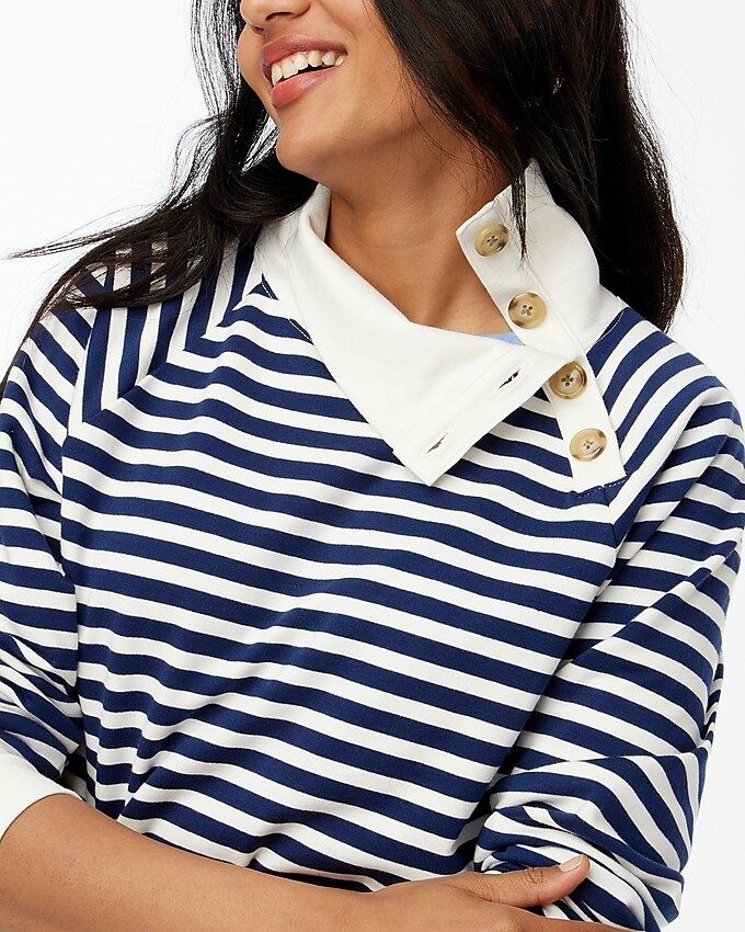 Striped wide button-collar pullover sweatshirt in lightweight terry | J.Crew Factory