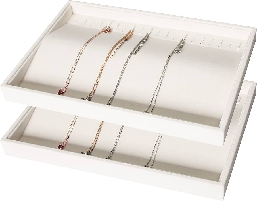 Coward Set of 2 Stackable Necklace Holder Organizer Tray Velvet Necklace Display Stand for Sellin... | Amazon (US)