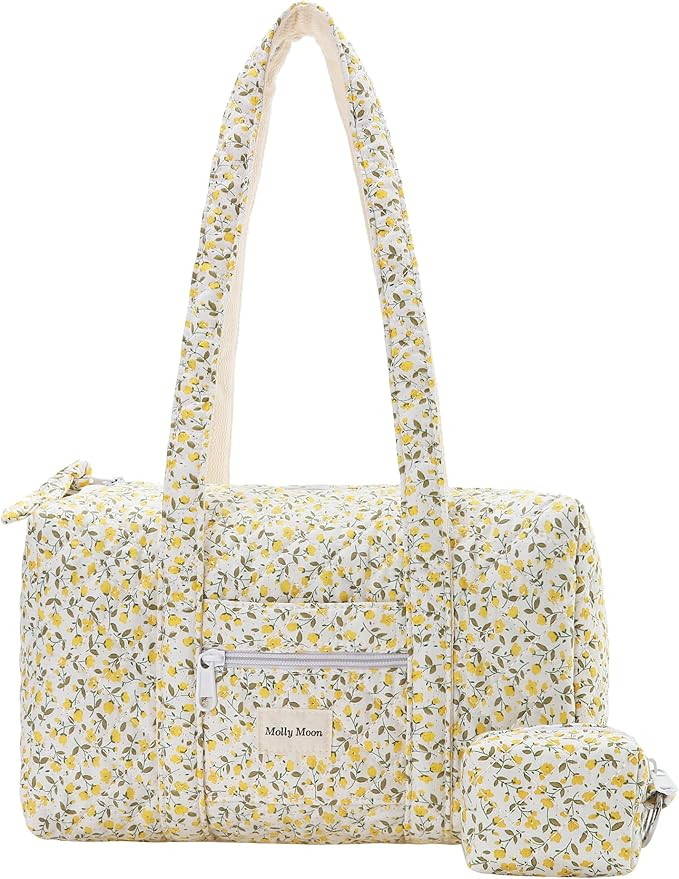 Molly Moon Top Zipper Floral Quilted Duffle Bag for Women, Yellow Quilted Small Floral Tote Bags ... | Amazon (US)