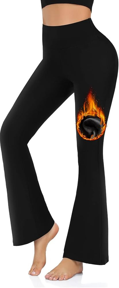 Hi Clasmix Women's Fleece Lined Leggings - Winter Flare Leggings Thermal Warm Crossover Bootcut W... | Amazon (US)