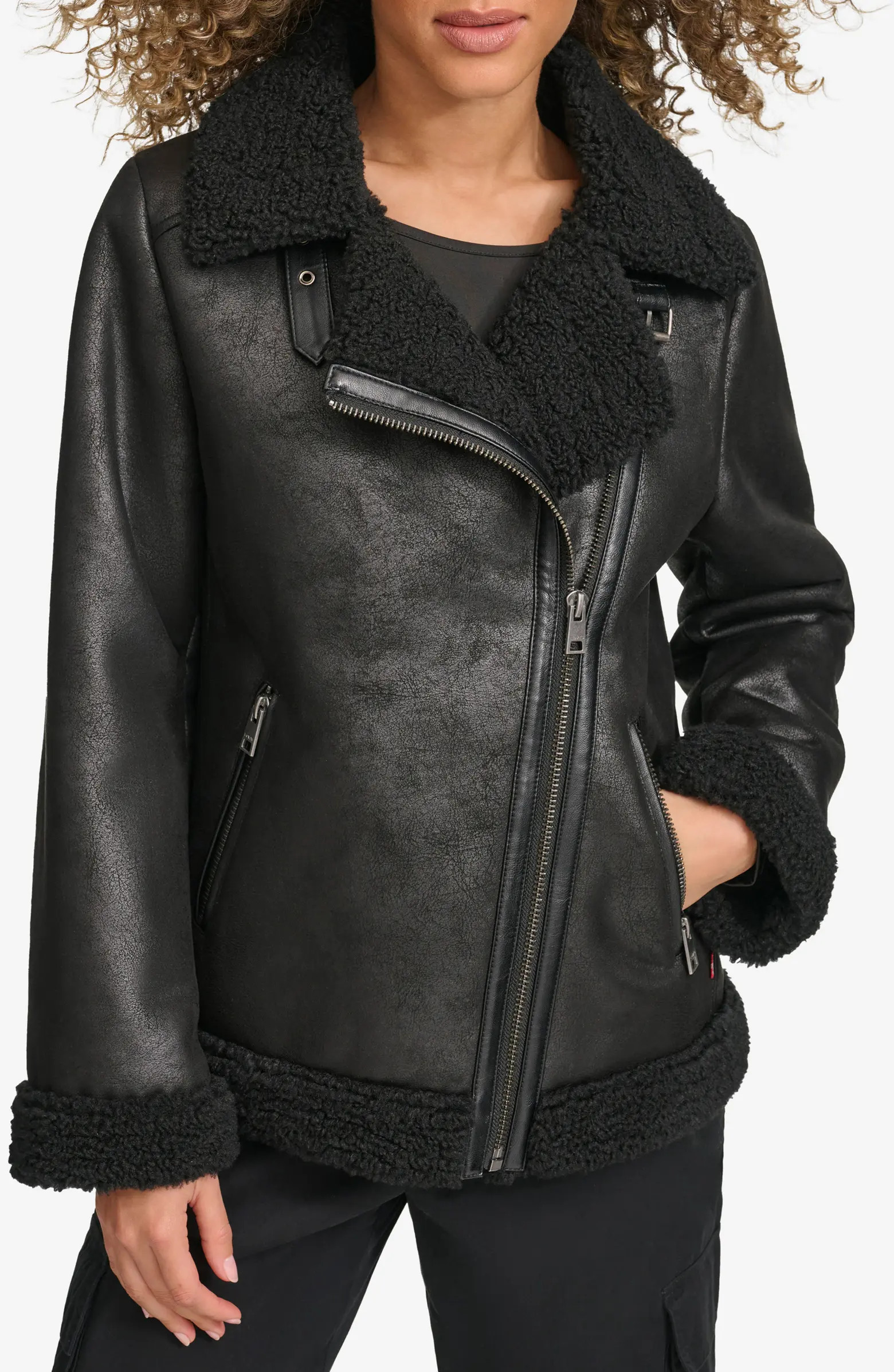 Faux Shearling Lined Faux Leather Moto Jacket | Nordstrom