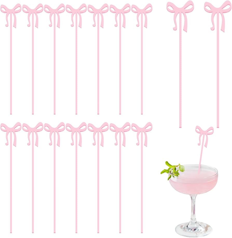 30 Pack Coquette Bow Acrylic Drink Stirrers Cocktail Stick Swizzle Sticks for Bachelorette Party,... | Amazon (US)
