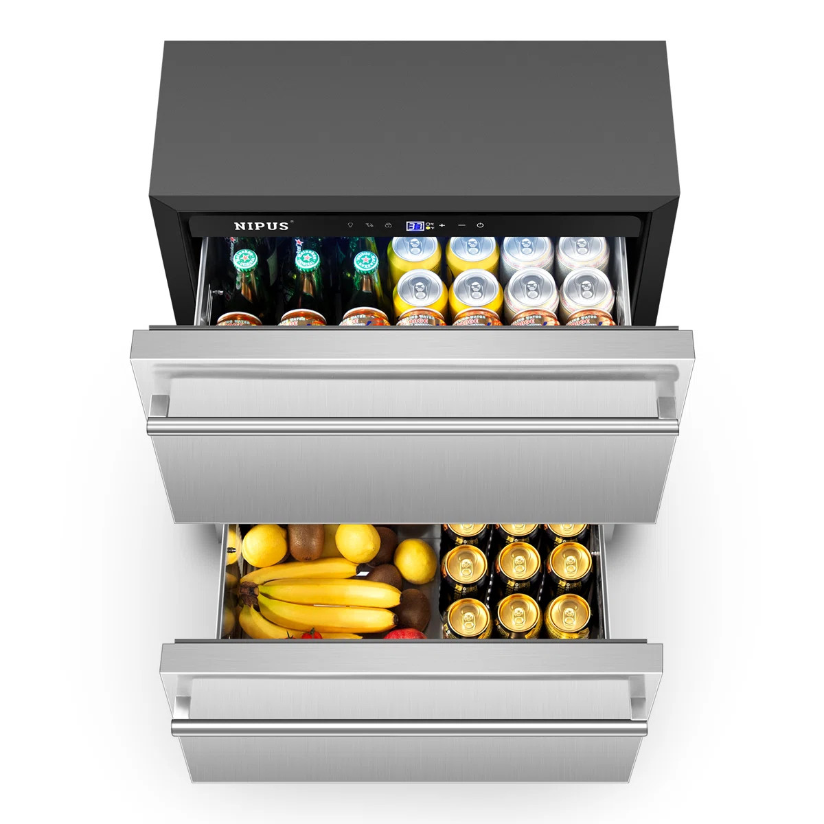 24 Inch Beverage Refrigerator Freestanding or Built-In Drawer Cooler Fridge Under Counter with LED Light and 2 Grid Organizer Classic Series | Wayfair North America
