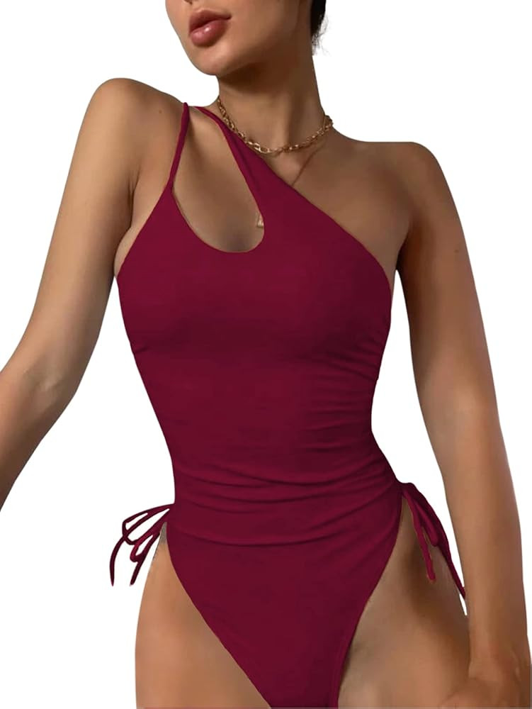 Lilosy Sexy One Shoulder Tummy Control Ruched Swimsuit High Cut Brazilian Bathing Suit 1 Piec... | Amazon (US)