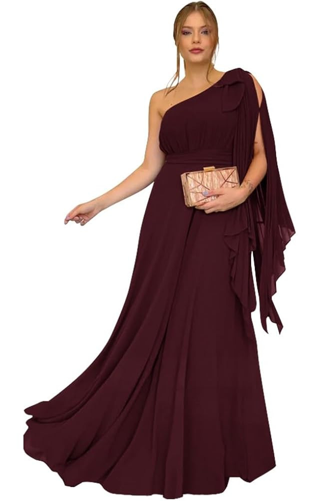 Women's Formal Dresses 2025 Chiffon Elegant Evening Dresses for Women One Shoulder A-Line Wedding... | Amazon (US)