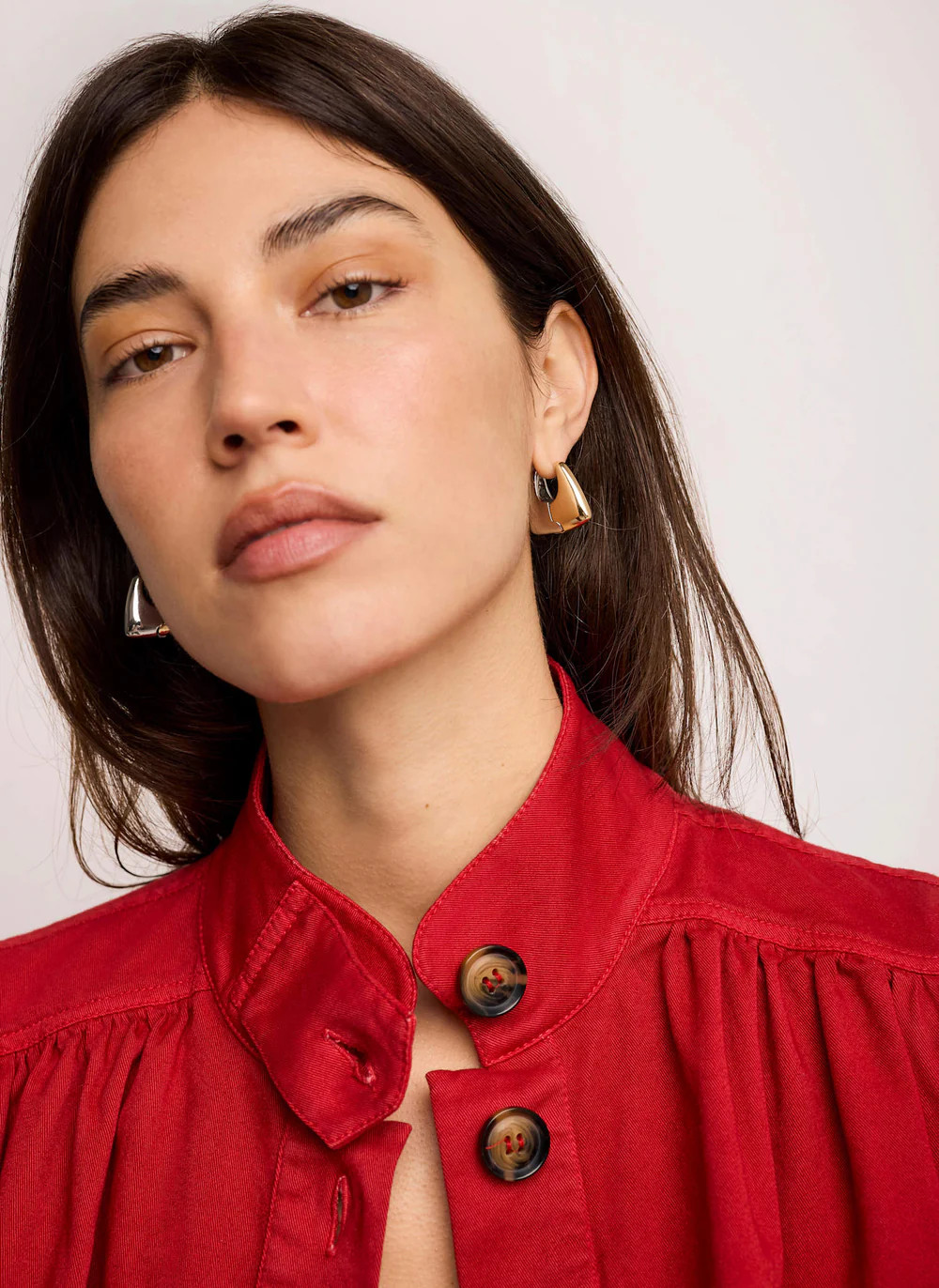 Red Cotton Blend Puff Sleeve Jacket | Mint Velvet - US