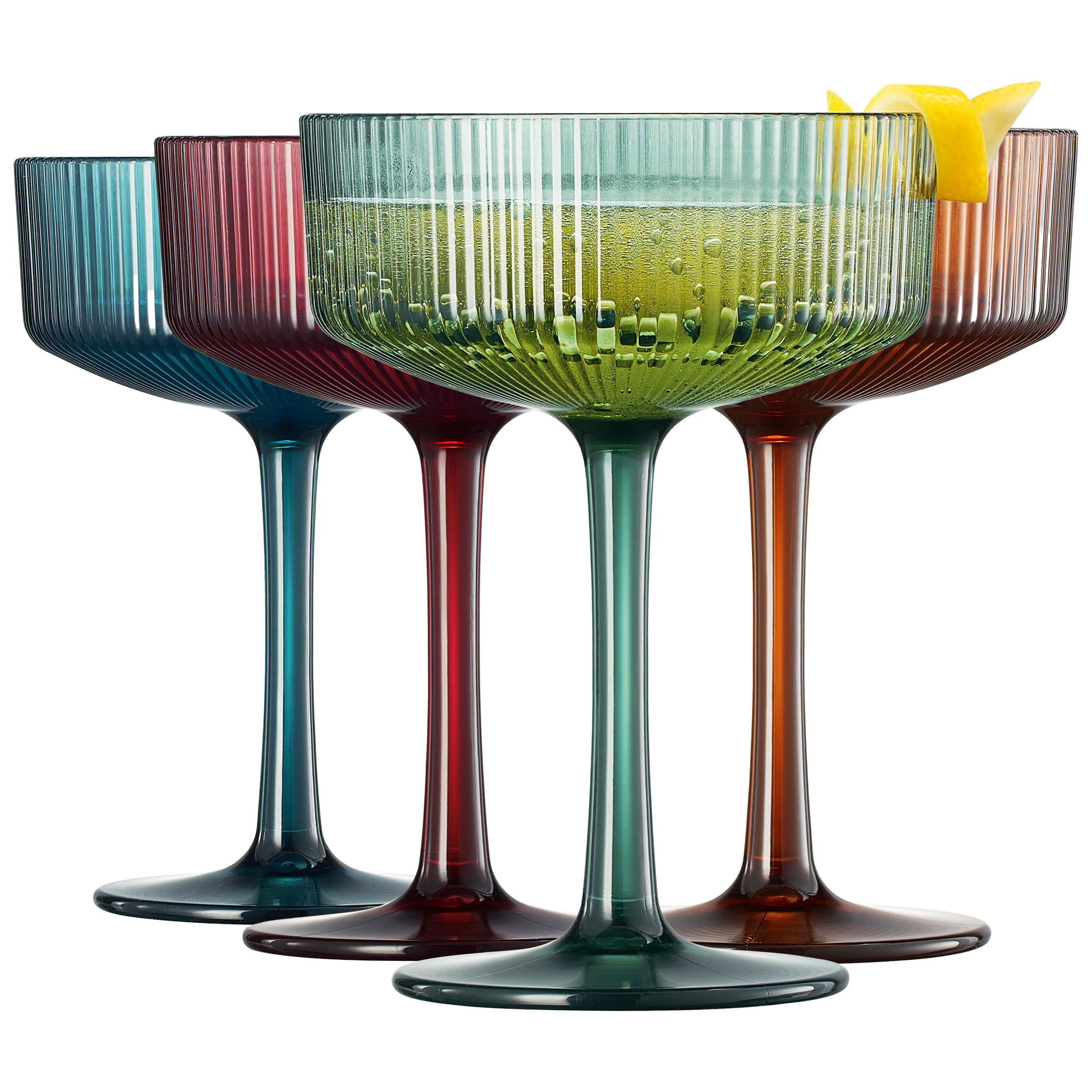 Khen Shatterproof Acrylic Ribbed Vintage Art Deco Martini, Champagne & Cocktail Muted Color Plast... | Amazon (US)