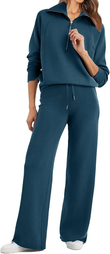 Glamaker Womens 2 Piece Outfits Sweatsuit Set Oversized Half Zip Sweatshirt Wide Leg Sweatpants L... | Amazon (US)