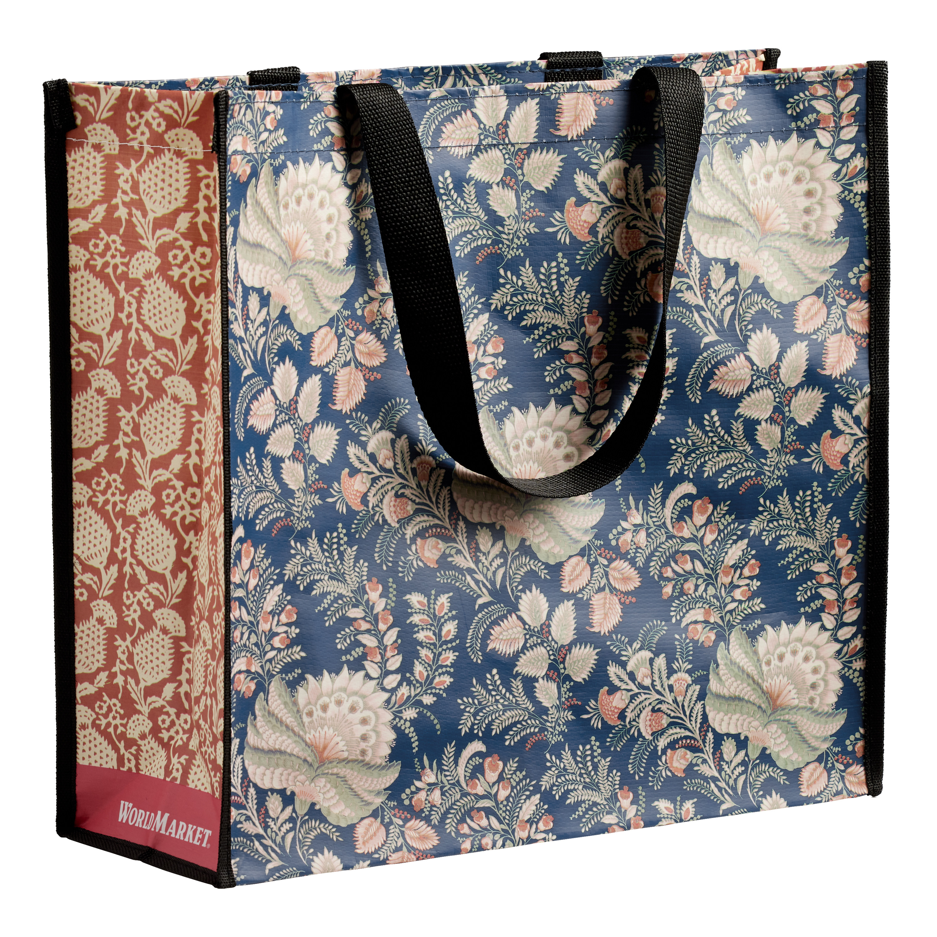 Large Blue And Rust Jacobean Floral Tote Bag Set of 2 | World Market
