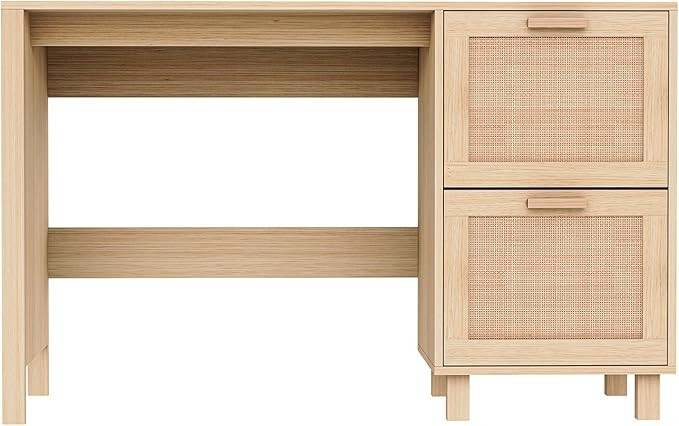 2 Drawer Writing Desk, CREATIVELAND Hamilton Rattan Computer Desk Table with Storage for Bedroom,... | Amazon (US)