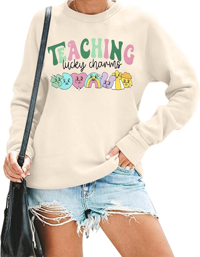 HEBBE Women St Patricks Day Teacher Sweatshirt Teaching Lucky Charms Sweatshirt Lucky Teacher Swe... | Amazon (US)