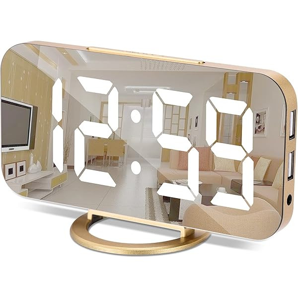Digital Alarm Clock,LED and Mirror Desk Clock Large Display,with Dual USB Charger Ports,3 Levels ... | Amazon (US)